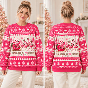 Personalized Dreaming of a Pink Christmas Flamingo Sweater & Hoodie - FlamingoAholic