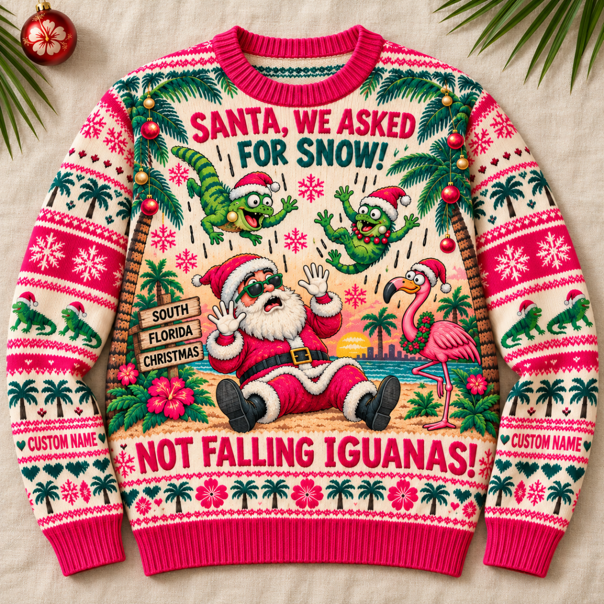 Personalized Falling Iguanas Christmas Knitted Sweater & Cardigan - FlamingoAholic