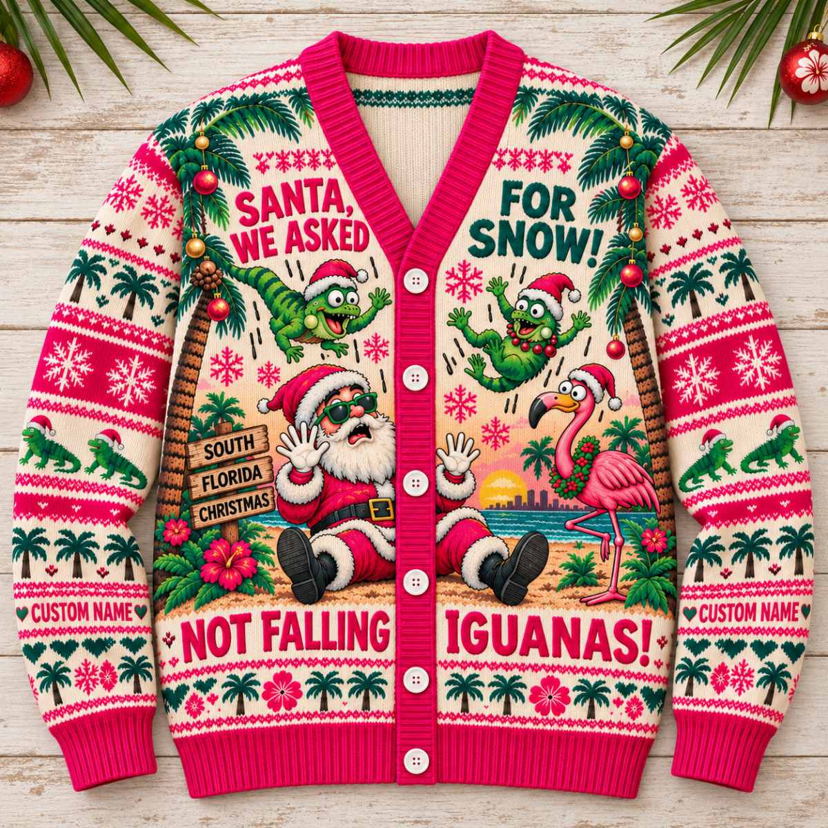 Personalized Falling Iguanas Christmas Knitted Sweater & Cardigan - FlamingoAholic