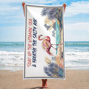 Personalized "Family Vacation" Flamingo Beach Towel - Custom Text Coastal Summer Gift - FlamingoAholic