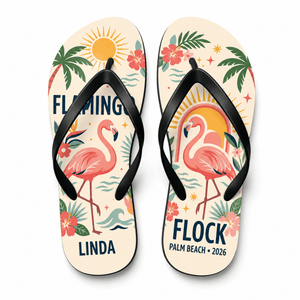 Personalized Flamingo Beach Flip Flops for Women | Custom Tropical Summer Sandals | Palm Beach Vacation Gift - FlamingoAholic