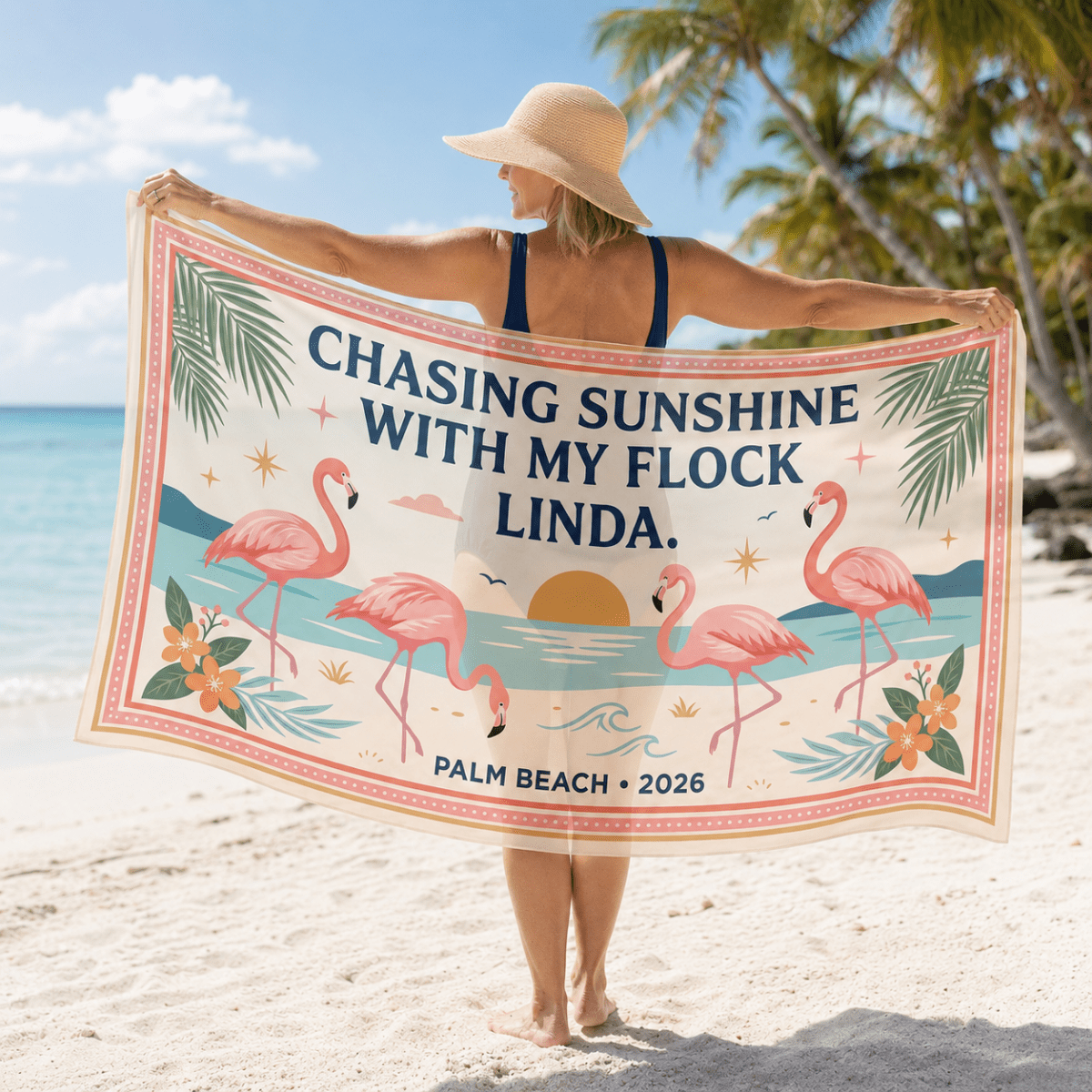 Personalized Flamingo Beach Sarong | Custom Chiffon Cover Up Wrap for Women Vacation Gift - FlamingoAholic