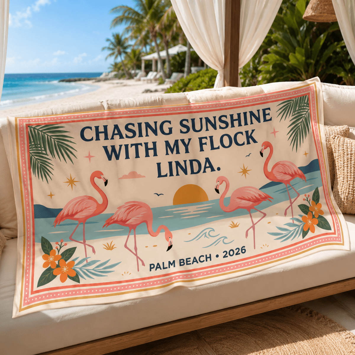 Personalized Flamingo Beach Sarong | Custom Chiffon Cover Up Wrap for Women Vacation Gift - FlamingoAholic