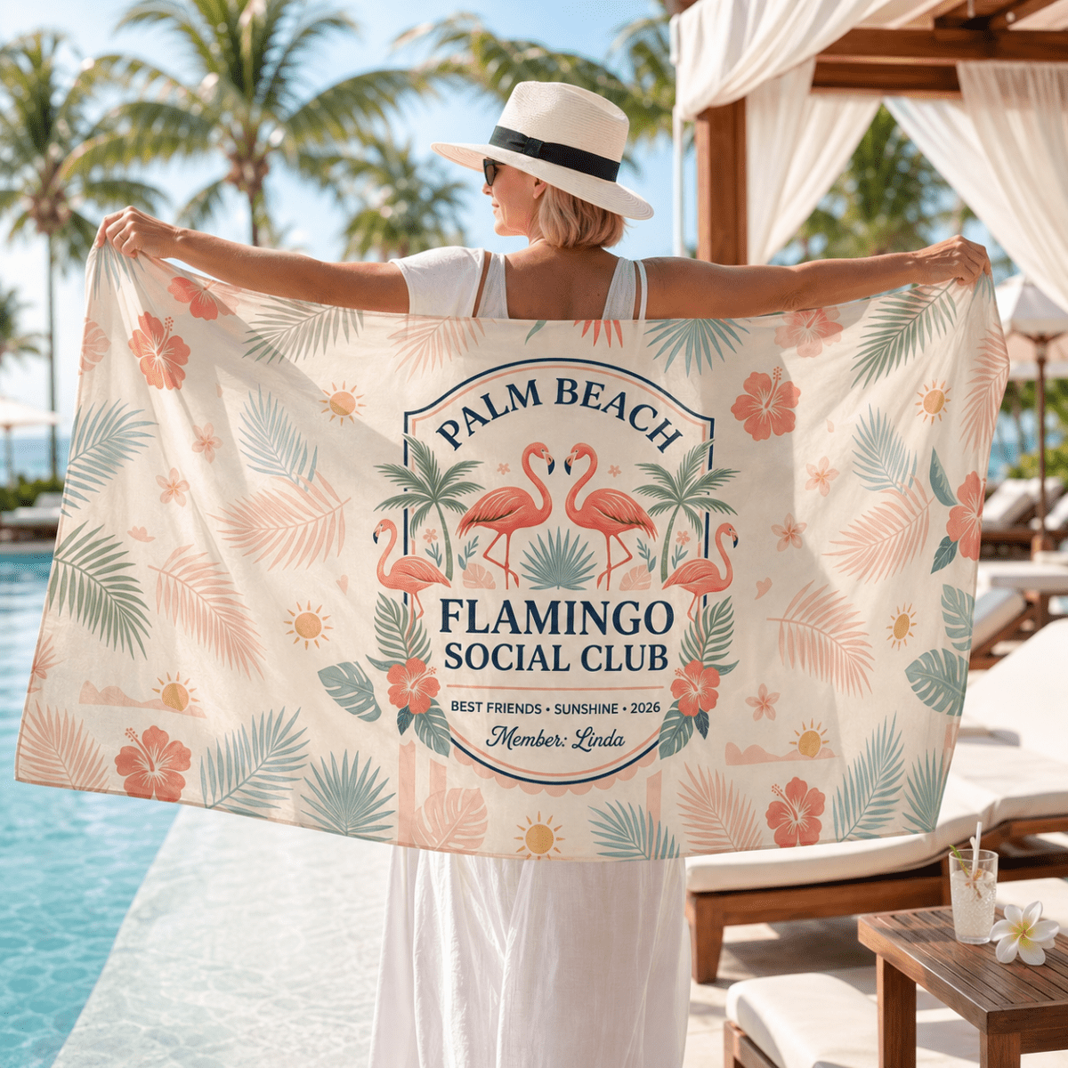 Personalized Flamingo Beach Sarong | Custom Chiffon Cover Up Wrap | Tropical Vacation Gift - FlamingoAholic