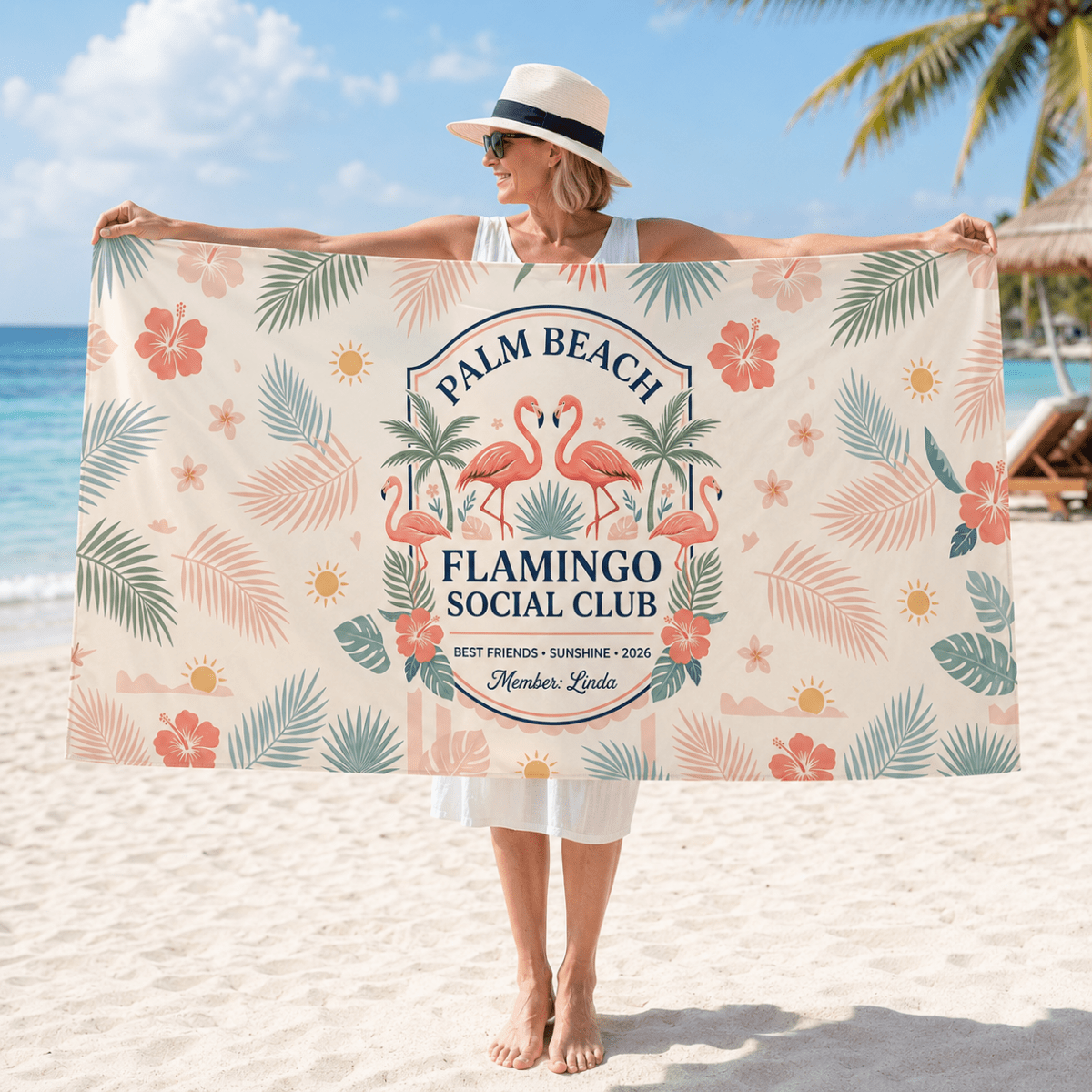Personalized Flamingo Beach Sarong | Custom Chiffon Cover Up Wrap | Tropical Vacation Gift - FlamingoAholic