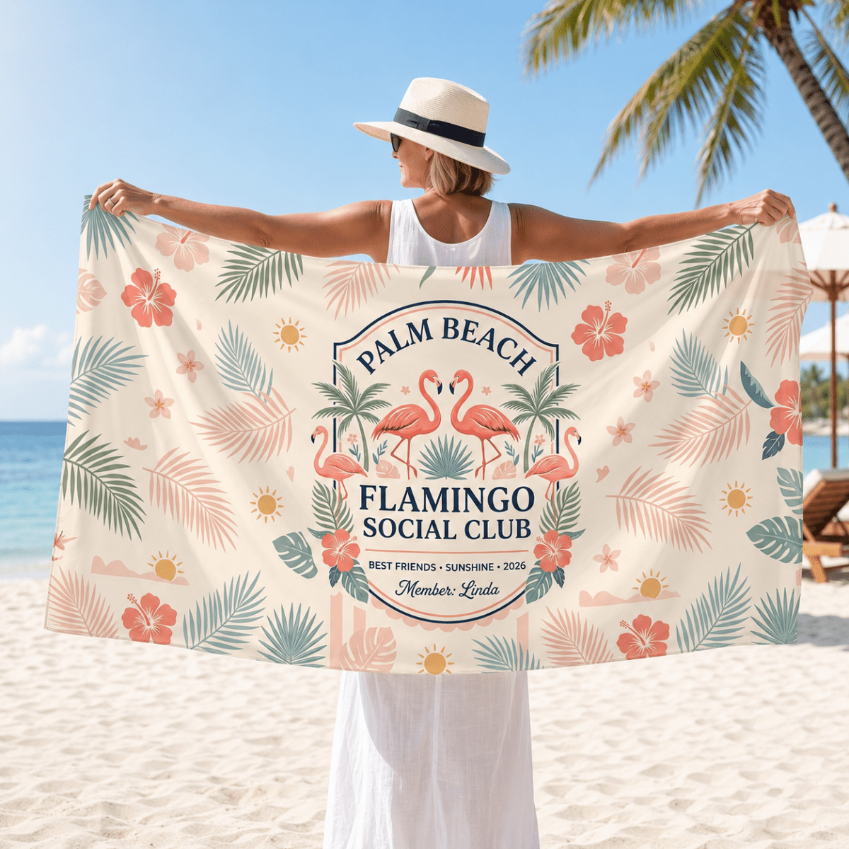Personalized Flamingo Beach Sarong | Custom Chiffon Cover Up Wrap | Tropical Vacation Gift - FlamingoAholic