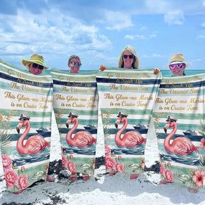 Personalized Flamingo Beach Towel - "Cruise Time" Custom Glam-ma Vacation Gift - FlamingoAholic