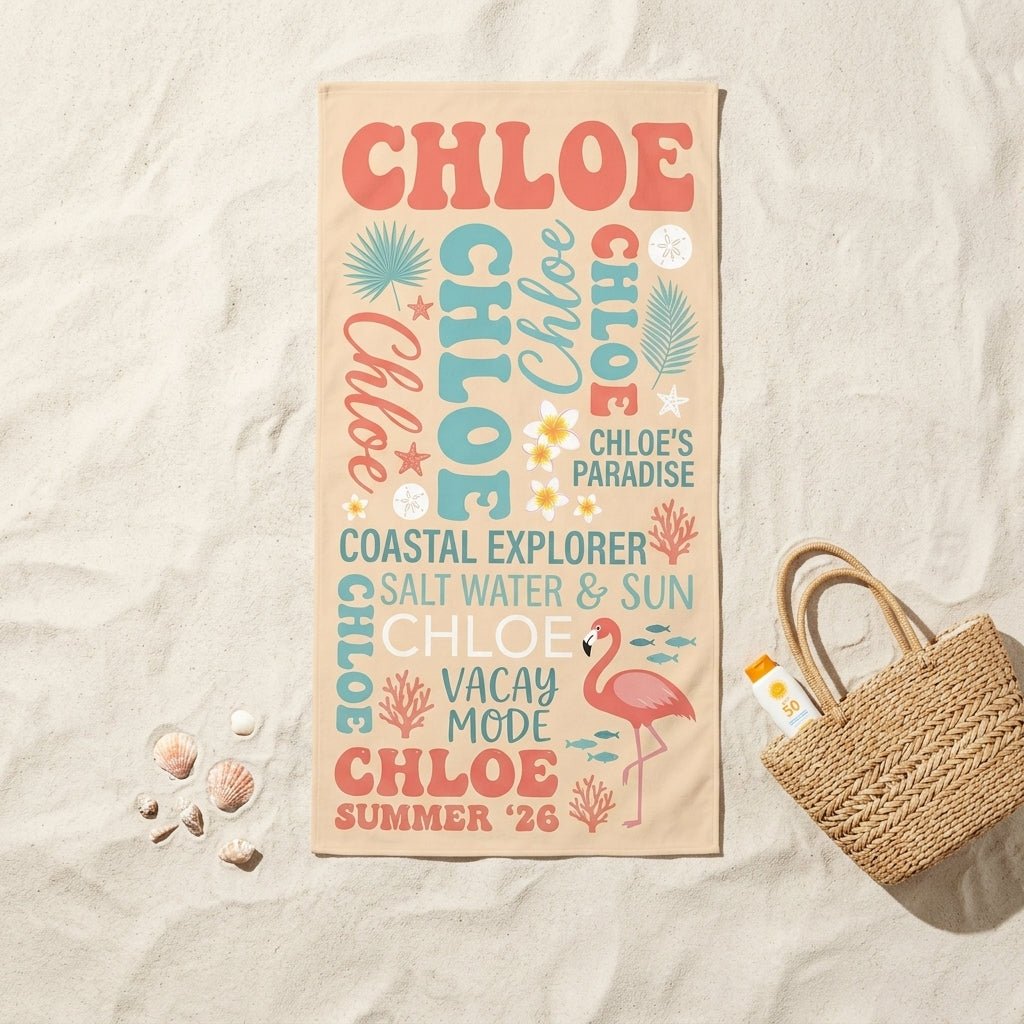 Personalized Flamingo Beach Towel - Custom Name "Chloe's Paradise" Summer Gift - FlamingoAholic