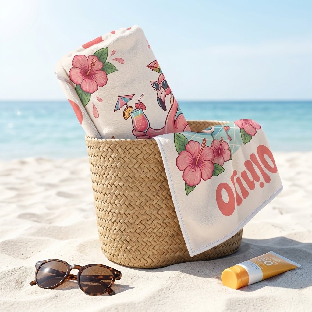 Personalized Flamingo Beach Towel - Cute Lounge Flamingo Custom Name Summer Vacation Gift - FlamingoAholic