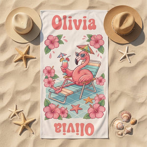 Personalized Flamingo Beach Towel - Cute Lounge Flamingo Custom Name Summer Vacation Gift - FlamingoAholic