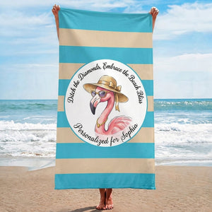 Personalized Flamingo Beach Towel - "Ditch the Diamonds" Custom Name Summer Gift - FlamingoAholic