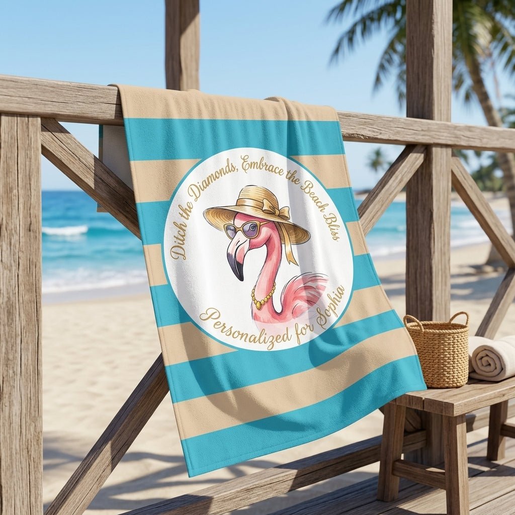 Personalized Flamingo Beach Towel - "Ditch the Diamonds" Custom Name Summer Gift - FlamingoAholic