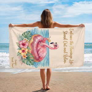 Personalized Flamingo Beach Towel - "Embrace the Flamingo Life" Custom Name Summer Gift - FlamingoAholic