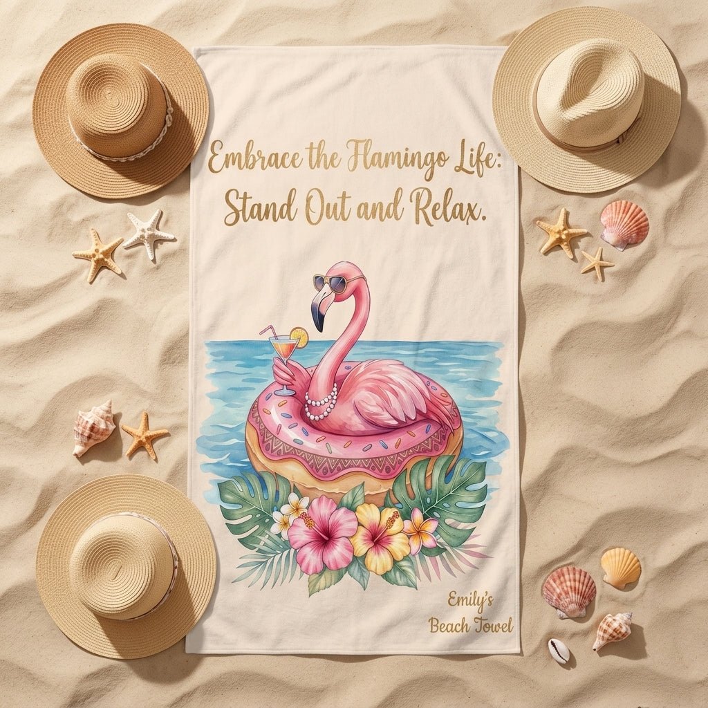 Personalized Flamingo Beach Towel - "Embrace the Flamingo Life" Custom Name Summer Gift - FlamingoAholic
