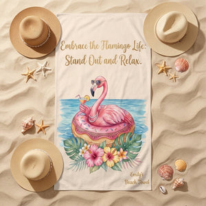 Personalized Flamingo Beach Towel - "Embrace the Flamingo Life" Custom Name Summer Gift - FlamingoAholic