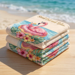 Personalized Flamingo Beach Towel - "Embrace the Flamingo Life" Custom Name Summer Gift - FlamingoAholic