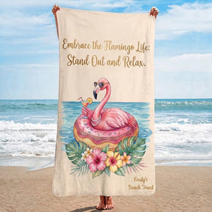 Personalized Flamingo Beach Towel - "Embrace the Flamingo Life" Custom Name Summer Gift - FlamingoAholic