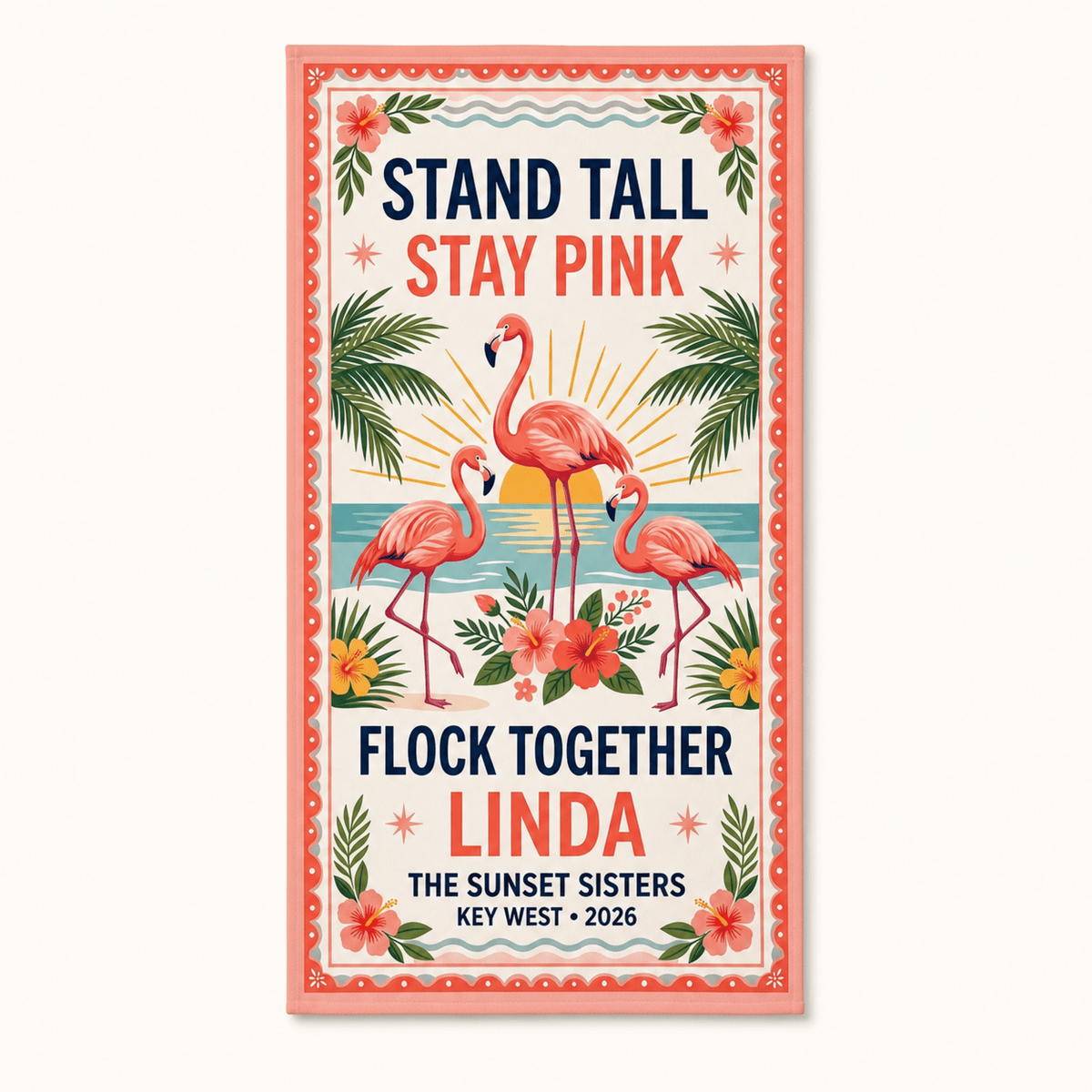 Personalized Flamingo Beach Towel | Stand Tall Stay Pink | Custom Best Friends Beach Gift - FlamingoAholic