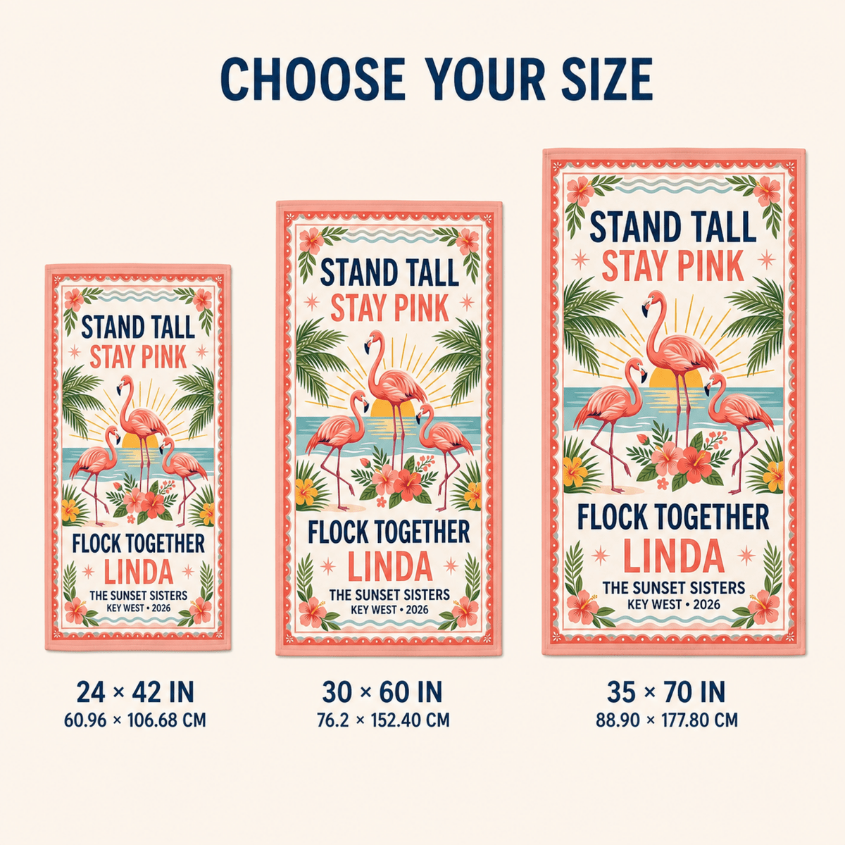 Personalized Flamingo Beach Towel | Stand Tall Stay Pink | Custom Best Friends Beach Gift - FlamingoAholic
