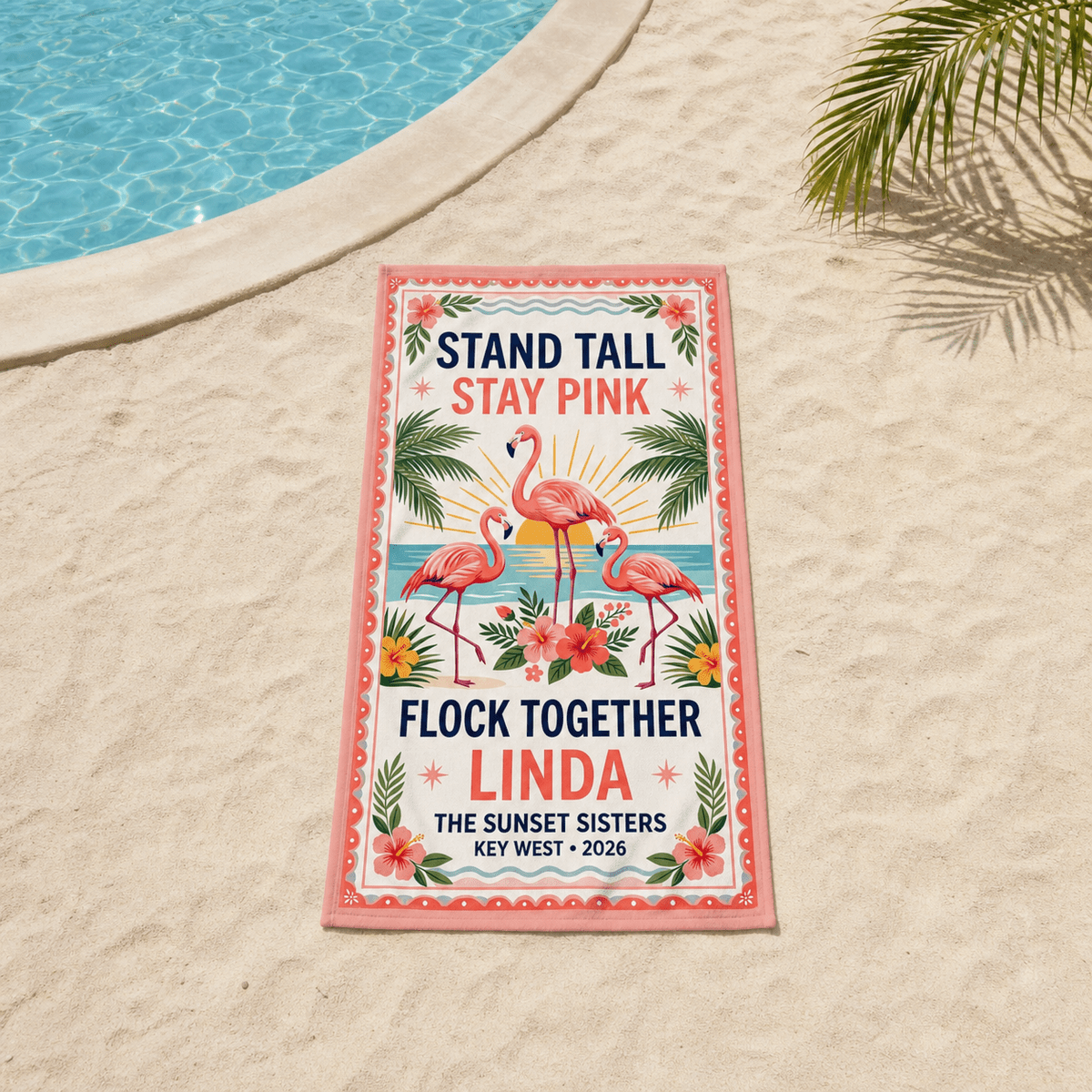 Personalized Flamingo Beach Towel | Stand Tall Stay Pink | Custom Best Friends Beach Gift - FlamingoAholic