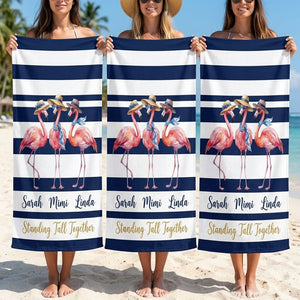 Personalized Flamingo Beach Towel - "Standing Tall Together" Custom Names Gift - FlamingoAholic