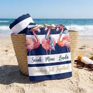 Personalized Flamingo Beach Towel - "Standing Tall Together" Custom Names Gift - FlamingoAholic