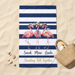 Personalized Flamingo Beach Towel - "Standing Tall Together" Custom Names Gift - FlamingoAholic