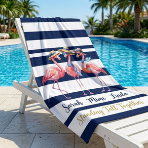 Personalized Flamingo Beach Towel - "Standing Tall Together" Custom Names Gift - FlamingoAholic