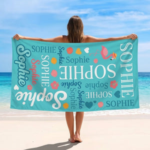 Personalized Flamingo Beach Towel - Vibrant Typography Custom Name Summer Vacation Gift - FlamingoAholic