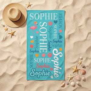 Personalized Flamingo Beach Towel - Vibrant Typography Custom Name Summer Vacation Gift - FlamingoAholic