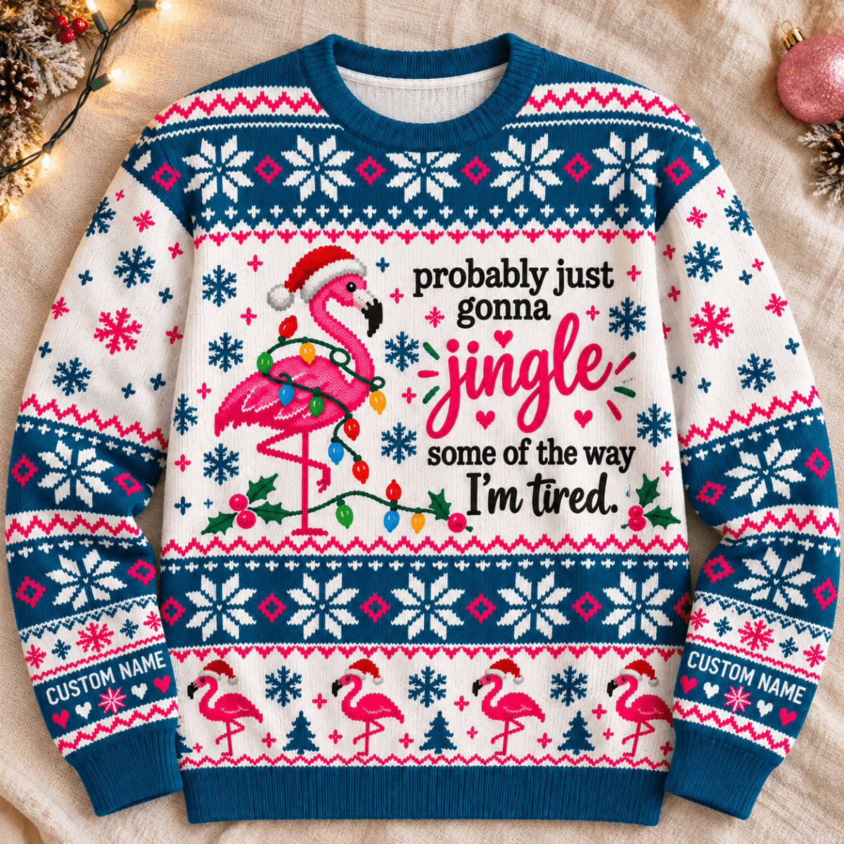 Personalized Flamingo Christmas Knitted Sweater & Cardigan – I'm Tired - FlamingoAholic