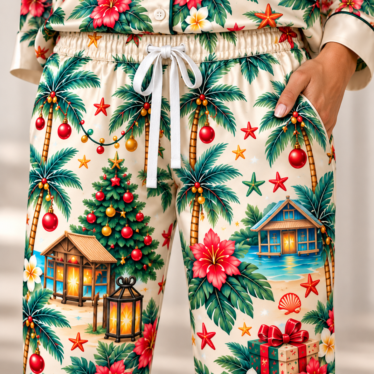 Personalized Flamingo Christmas Satin Pajama Set for Women - FlamingoAholic