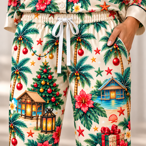 Personalized Flamingo Christmas Satin Pajama Set for Women - FlamingoAholic