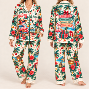 Personalized Flamingo Christmas Satin Pajama Set for Women - FlamingoAholic