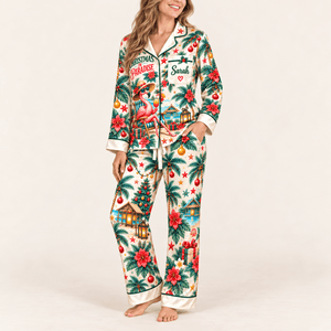 Personalized Flamingo Christmas Satin Pajama Set for Women - FlamingoAholic
