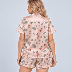 Personalized Flamingo Cruise-Bound Satin Pajama Set for Women - FlamingoAholic