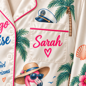 Personalized Flamingo Cruise Diaries Satin Pajama Set for Women - FlamingoAholic