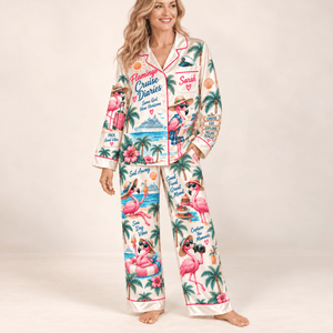 Personalized Flamingo Cruise Diaries Satin Pajama Set for Women - FlamingoAholic