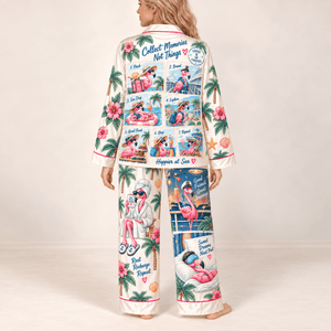 Personalized Flamingo Cruise Diaries Satin Pajama Set for Women - FlamingoAholic