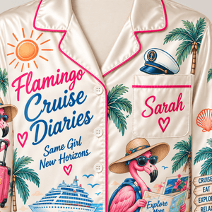 Personalized Flamingo Cruise Diaries Satin Pajama Set for Women - FlamingoAholic