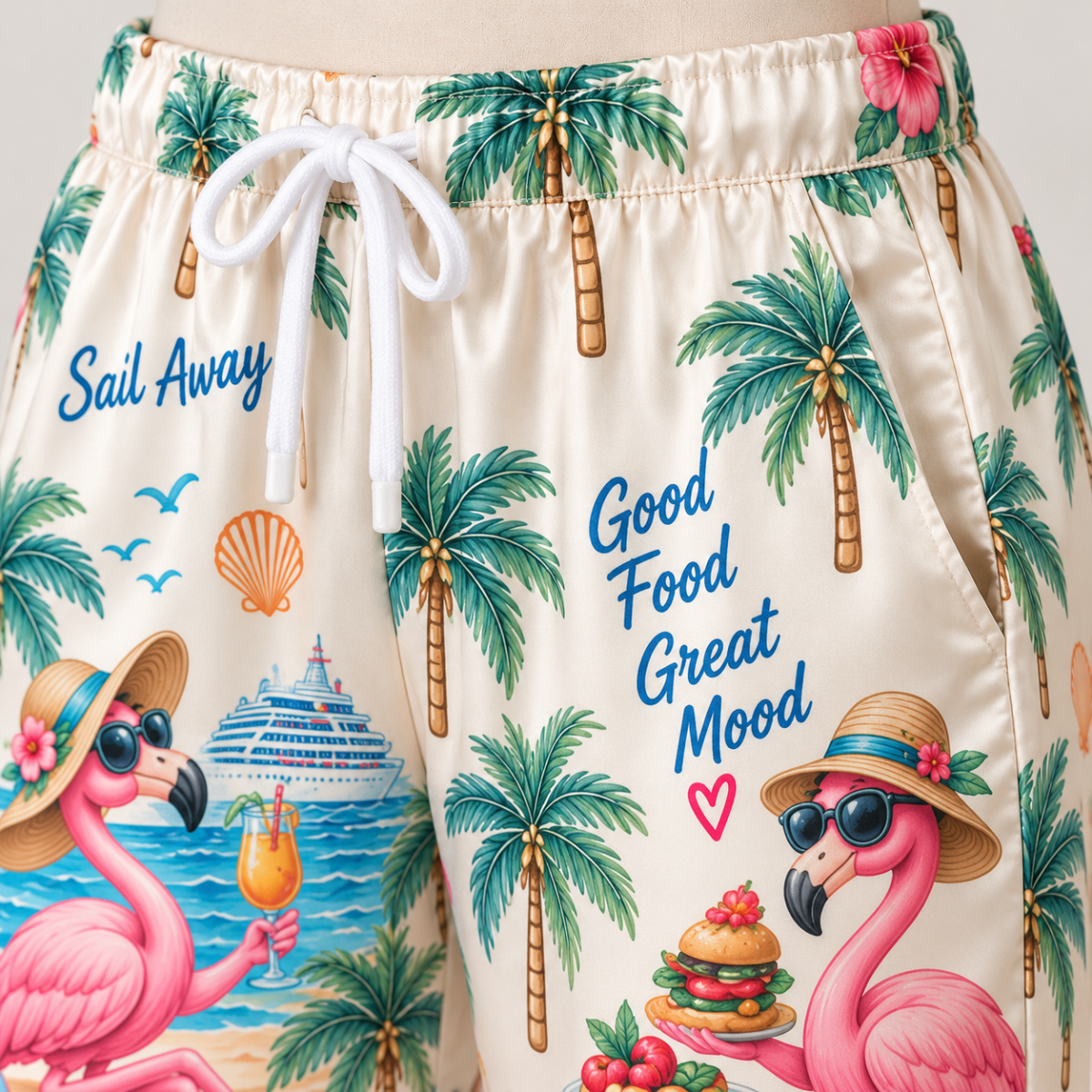 Personalized Flamingo Cruise Diaries Satin Pajama Set for Women - FlamingoAholic