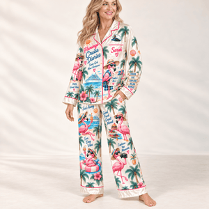 Personalized Flamingo Cruise Diaries Satin Pajama Set for Women - FlamingoAholic