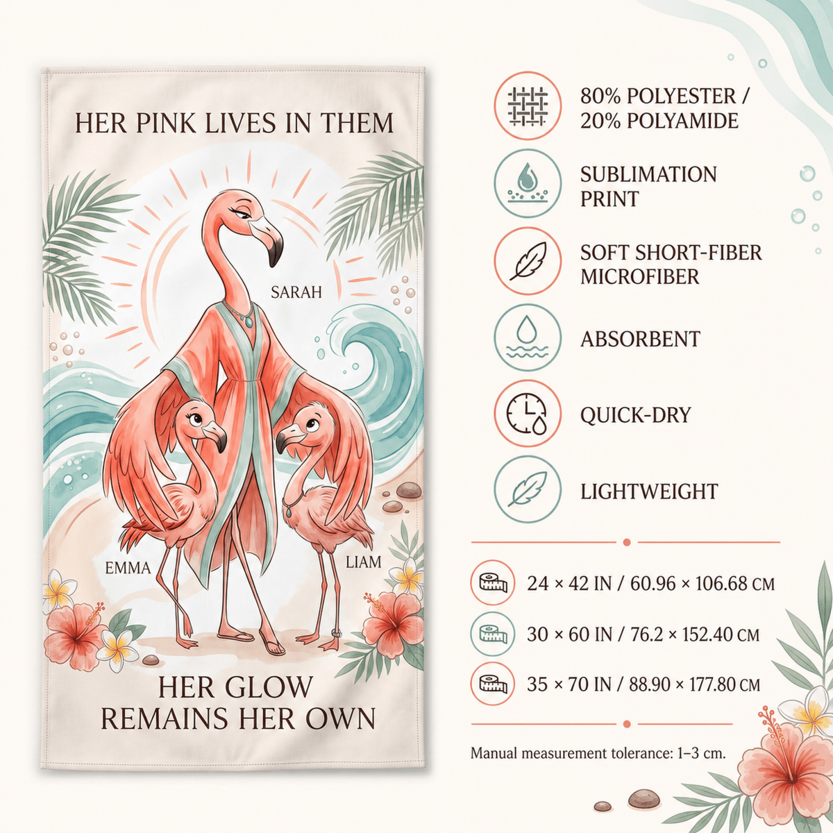 Personalized Flamingo Family Beach Towel | Custom Mom & Kids Towel | Mother's Beach Gift - FlamingoAholic