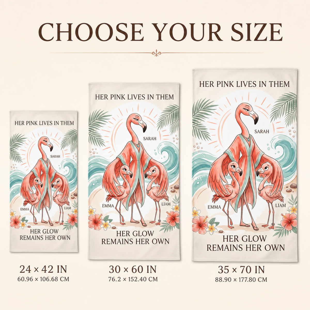 Personalized Flamingo Family Beach Towel | Custom Mom & Kids Towel | Mother's Beach Gift - FlamingoAholic