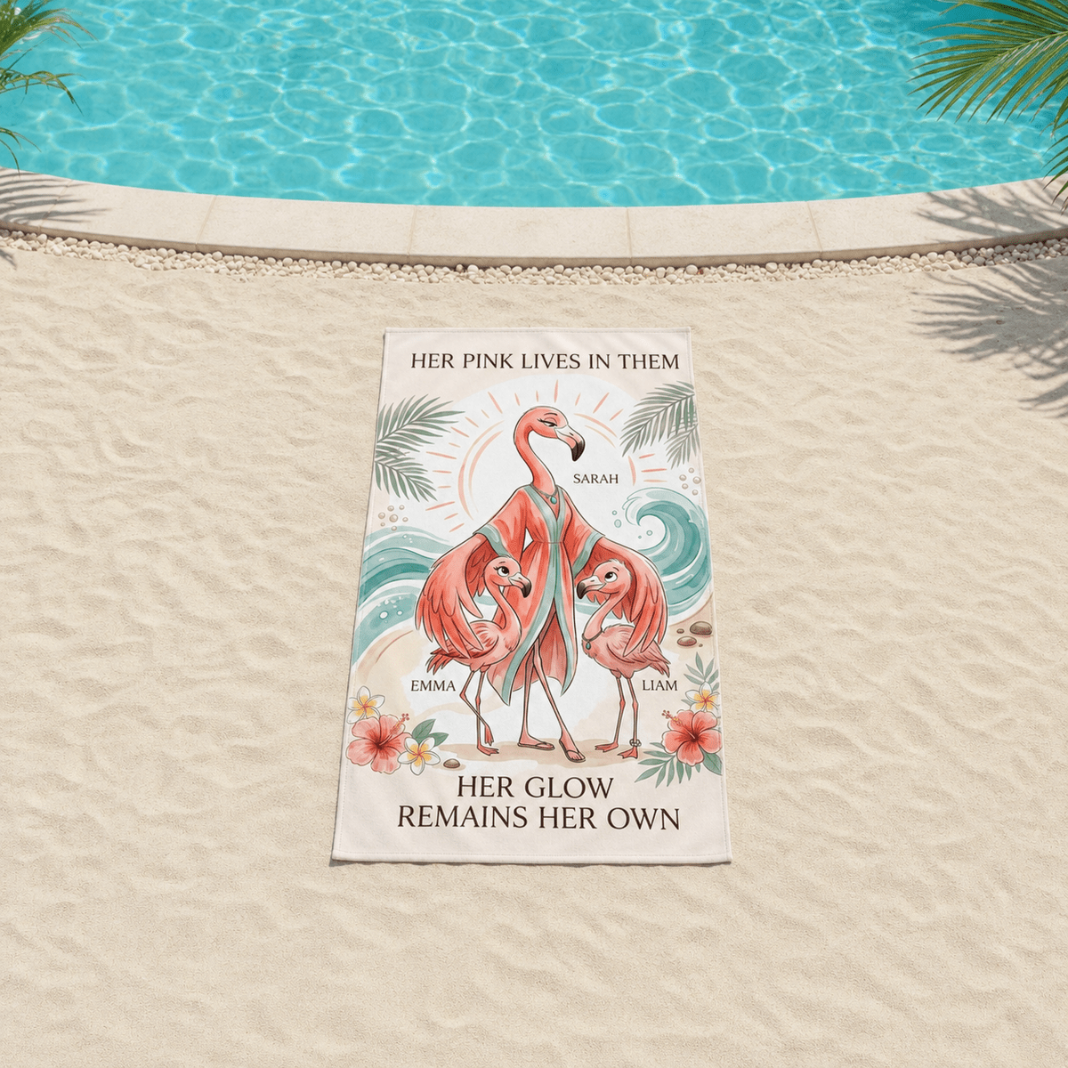 Personalized Flamingo Family Beach Towel | Custom Mom & Kids Towel | Mother's Beach Gift - FlamingoAholic