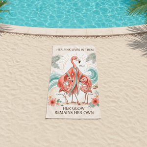 Personalized Flamingo Family Beach Towel | Custom Mom & Kids Towel | Mother's Beach Gift - FlamingoAholic