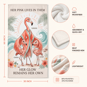 Personalized Flamingo Family Beach Towel | Custom Mom & Kids Towel | Mother's Beach Gift - FlamingoAholic