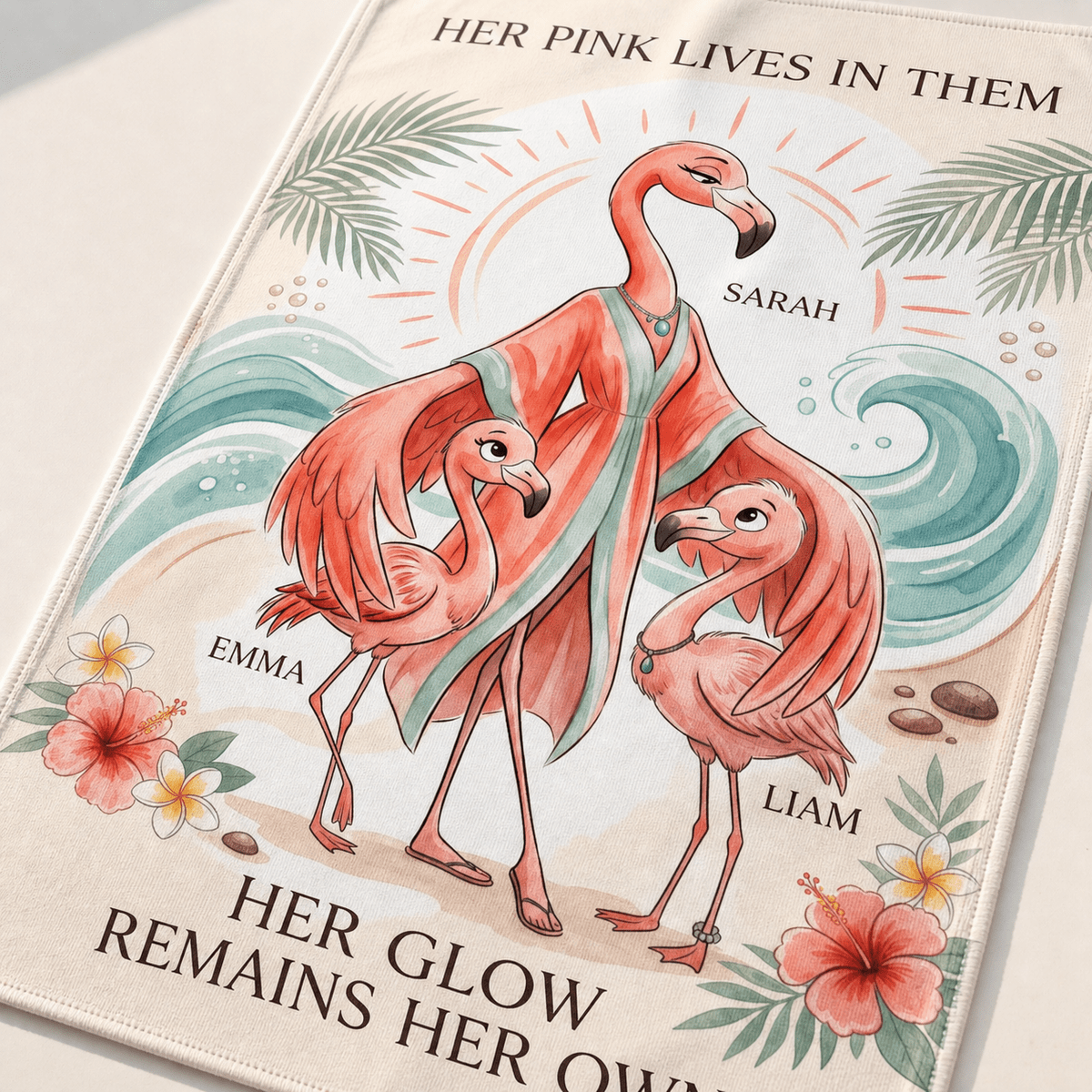 Personalized Flamingo Family Beach Towel | Custom Mom & Kids Towel | Mother's Beach Gift - FlamingoAholic