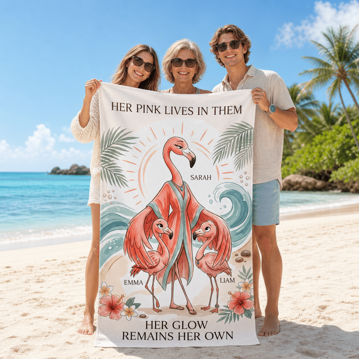 Personalized Flamingo Family Beach Towel | Custom Mom & Kids Towel | Mother's Beach Gift - FlamingoAholic