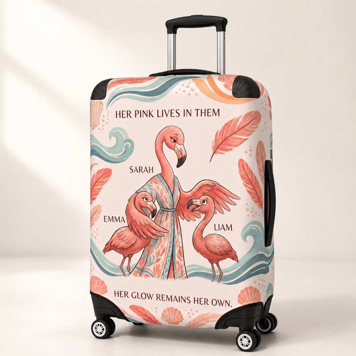 Personalized Flamingo Family Luggage Cover | Custom Suitcase Protector Travel Gift - FlamingoAholic